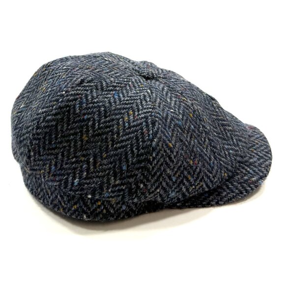 John Hanly Irish Flat Cap Wool Newsboy Cabbie Driver Hat Ireland L 7 3/8 Blue - Picture 3 of 8